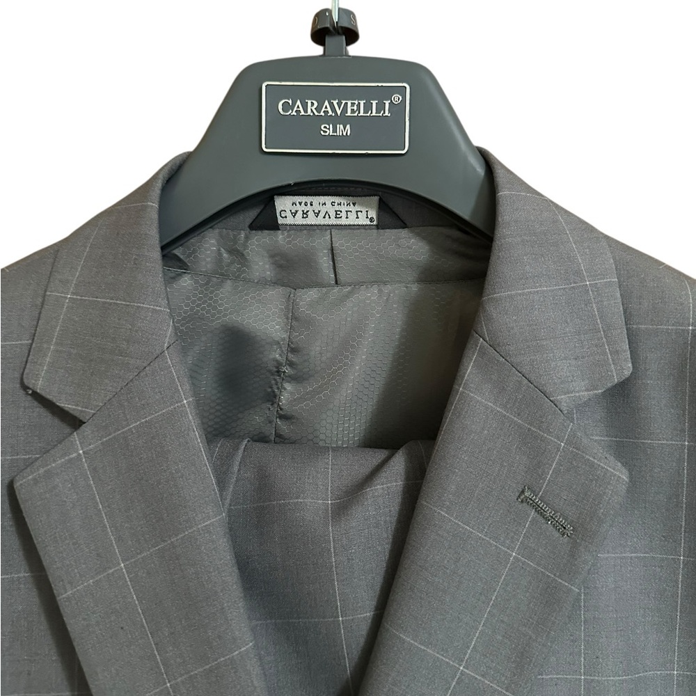 Cache Gray Wool-Blend Suit Modern Slim Fit - Picture 4 of 16